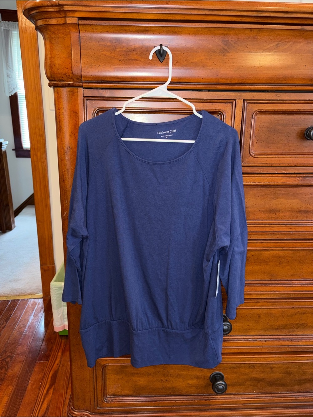 Coldwater Creek XL Midnight Navy Tunic Top 3/4 Sleeve NWT